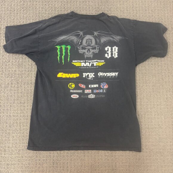 Vintage Y2K Monster Shirt Cotton Sun Faded Distressed Racing Motto Sports Tee - Picture 2 of 10